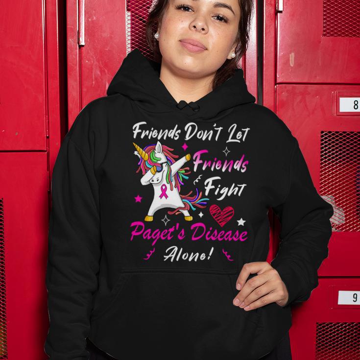 Friends Dont Let Friends Fight Pagets Disease Alone Unicorn Pink Ribbon Pagets Disease Pagets Disease Awareness Women Hoodie Funny Gifts