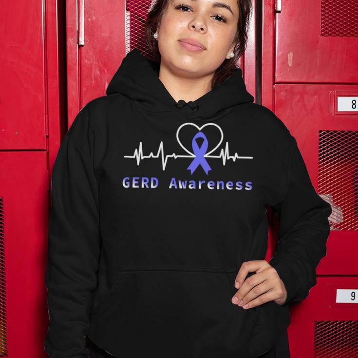 Gerd Awareness Heartbeat Periwinkle Blue Ribbon Gastroesophageal Reflux Disease Gerd Awareness Women Hoodie Funny Gifts