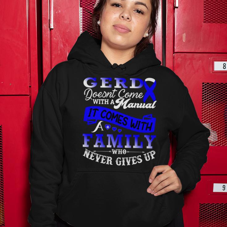 Gerd Doesnt Come With A Manual It Comes With A Family Who Never Gives Up Periwinkle Blue Ribbon Gastroesophageal Reflux Disease Gerd Awareness Women Hoodie Funny Gifts