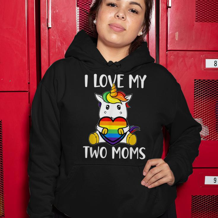 I Love My Two Moms Cute Lgbt Gay Ally Unicorn Girls Kids Women Hoodie Funny Gifts