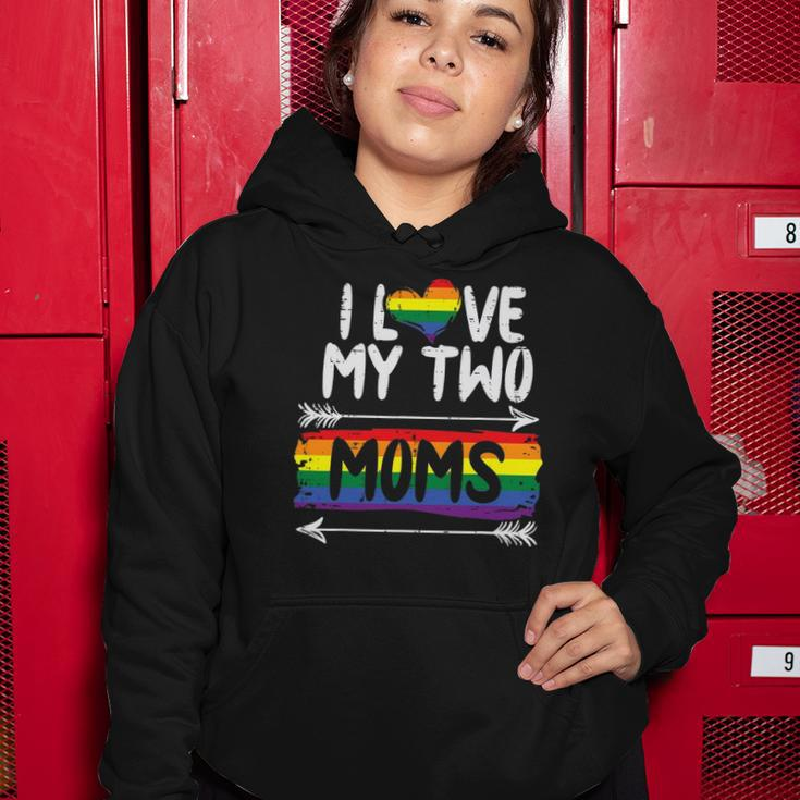 I Love My Two Moms Rainbow Gay Pride Flag Lgbtq Ally Kids Women Hoodie Unique Gifts