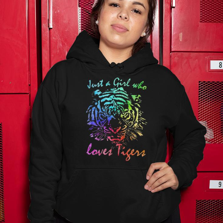 Just A Girl Who Loves Tigers Retro Vintage Rainbow Graphic Women Hoodie Unique Gifts