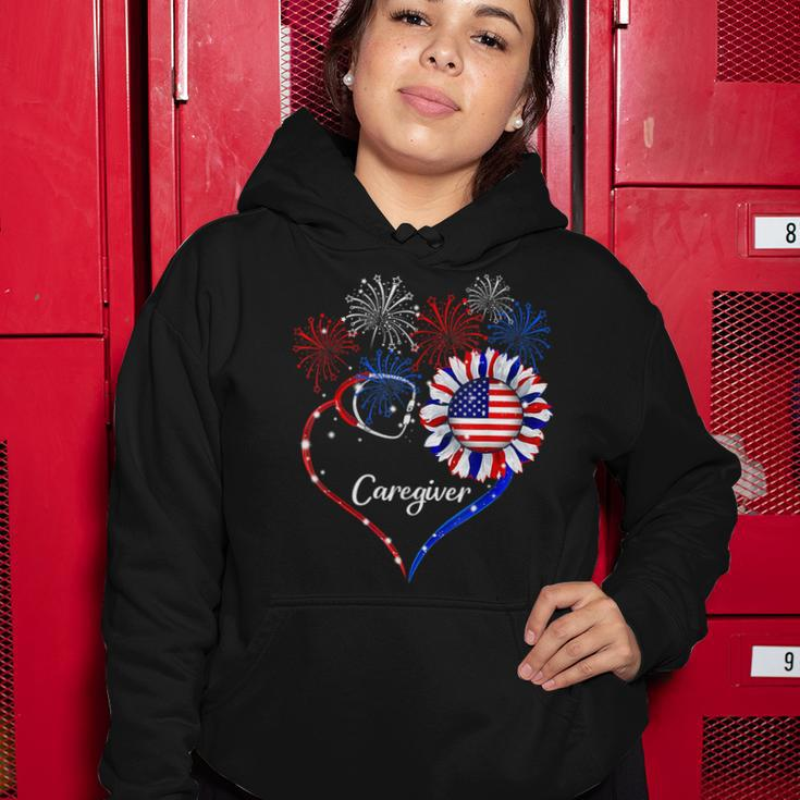 Patriotic Caregiver Sunflower 4Th Of July American Flag Love Women Hoodie Funny Gifts