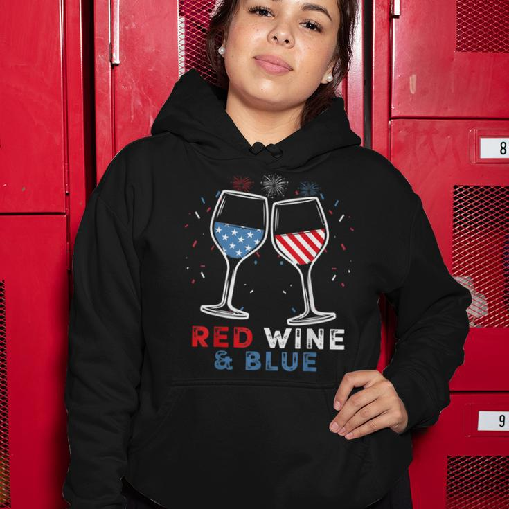 Red Wine And Blue Funny 4Th Of July Wine Lover Patriotic Women Hoodie Funny Gifts