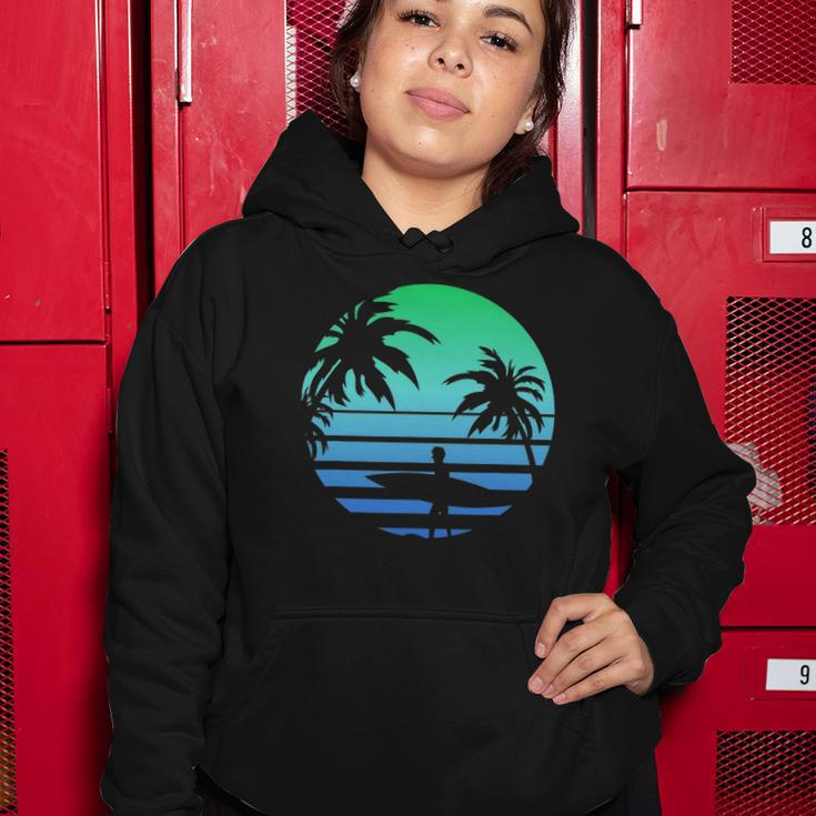 Retro Water Sport Surfboard Palm Tree Sea Tropical Surfing Women Hoodie Unique Gifts