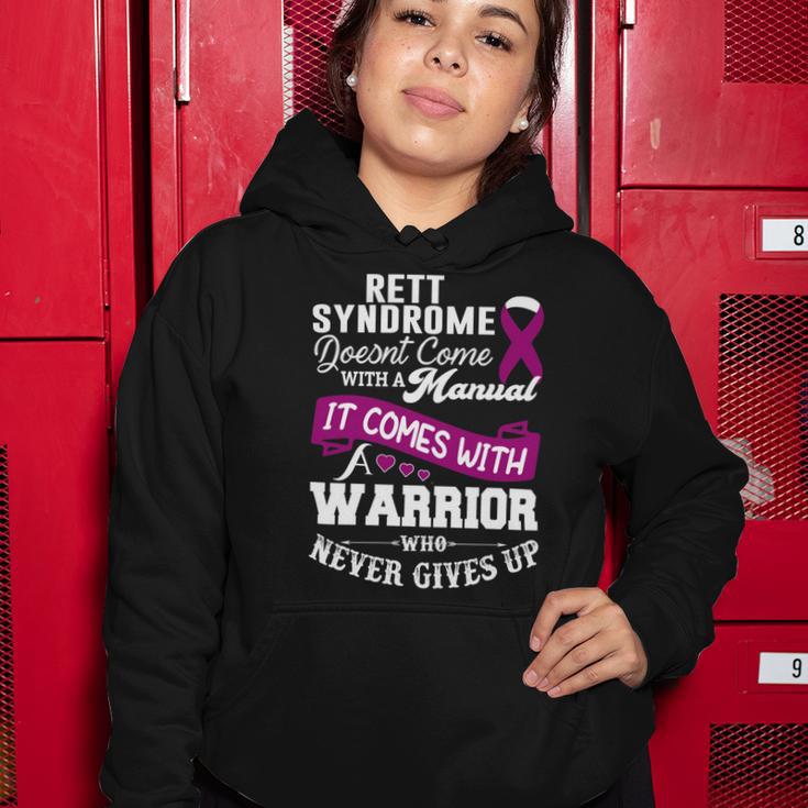 Rett Syndrome Doesnt Come With A Manual It Comes With A Warrior Who Never Gives Up Purple Ribbon Rett Syndrome Rett Syndrome Awareness Women Hoodie Funny Gifts