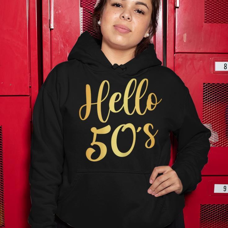 Womens Hello 50S Womens 50Th Birthday Gift 50 Year Old Bday Squad Women Hoodie Funny Gifts