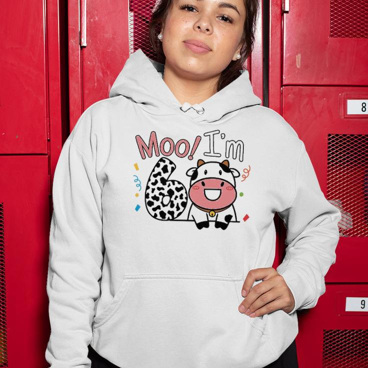 6Th Birthday Moo Cow Theme Farm Animal Six Years Old Party Women Hoodie Unique Gifts