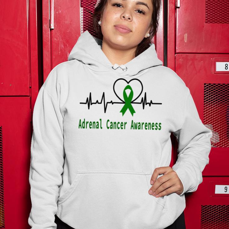 Adrenal Cancer Awareness Heartbeat Green Ribbon Adrenal Cancer Adrenal Cancer Awareness Women Hoodie Funny Gifts