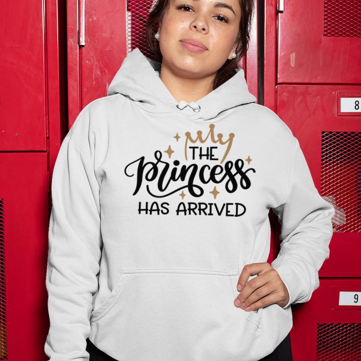 Baby Shower Text Design The Princess Has Arrived Women Hoodie Funny Gifts