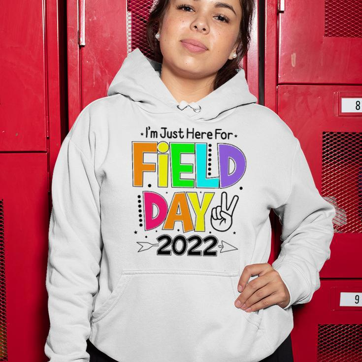 School Field Day Teacher Im Just Here For Field Day 2022 Peace Sign Women Hoodie Unique Gifts