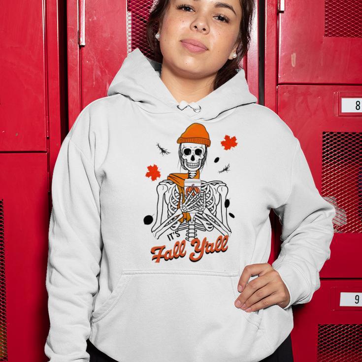 Skeleton It’S Fall Y’All Thanksgiving Funny Autumn Halloween Women Hoodie Funny Gifts