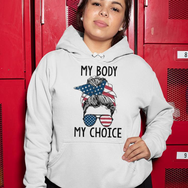 Womens My Body My Choice Pro Choice Messy Bun Us Flag Feminist Women Hoodie Unique Gifts