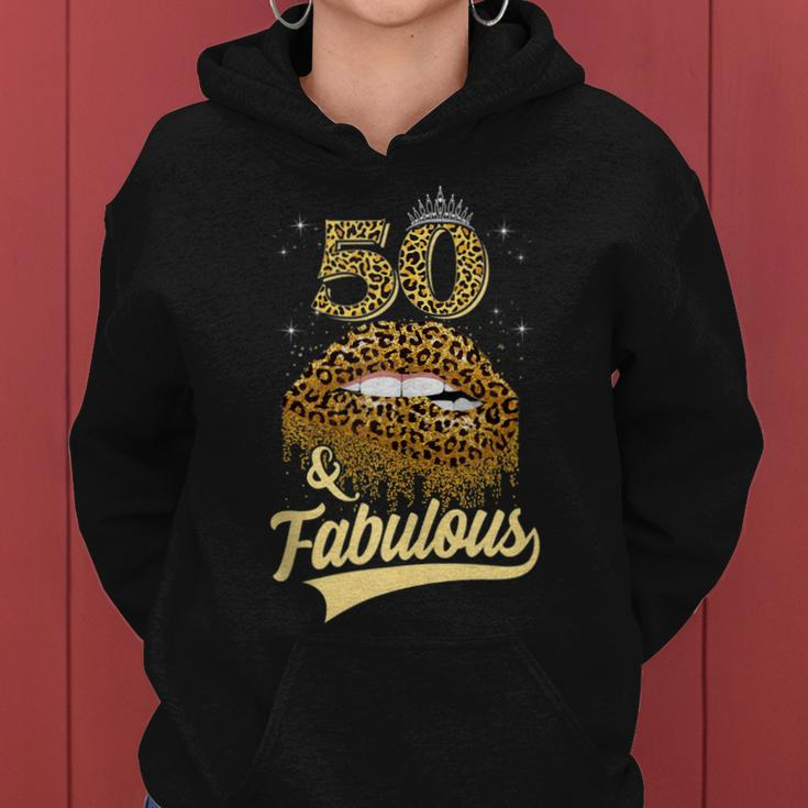 50 And Fabulous Queen Happy Birthday 50Th Leopard Sexy Lips Women Hoodie