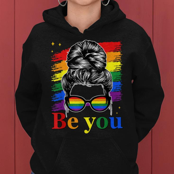 Be You Pride Lgbtq Gay Lgbt Ally Rainbow Flag Woman Face Women Hoodie