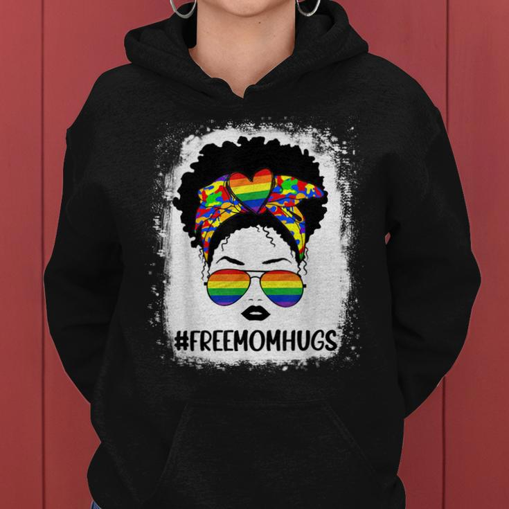 Black Womens Free Mom Hugs Messy Bun Lgbt Pride Rainbow Women Hoodie
