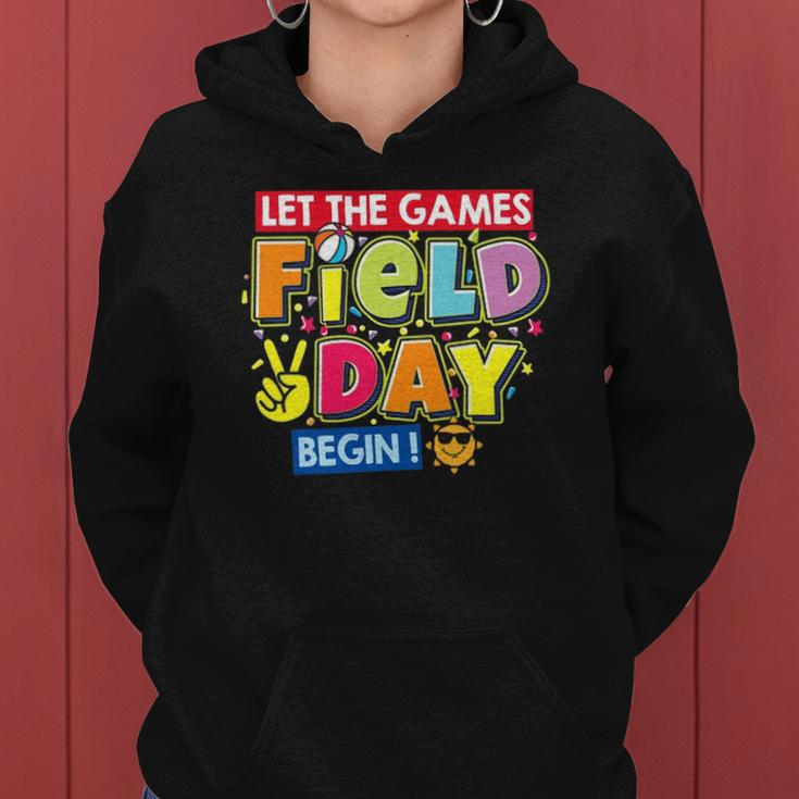 Field Day Let The Games Begin Kids Teachers Field Day 2022 Smile Face Women Hoodie