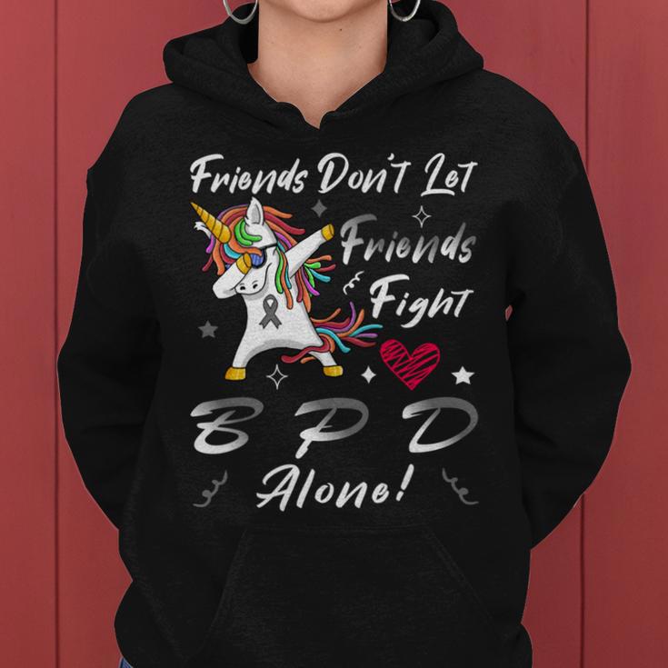 Friends Dont Let Friends Fight Borderline Personality Disorder Bpd Alone Unicorn Grey Ribbon Borderline Personality Disorder Bpd Awareness Women Hoodie