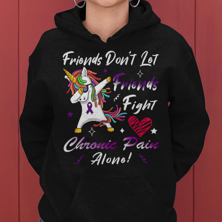 Friends Dont Let Friends Fight Chronic Pain Alone Unicorn Purple Ribbon Chronic Pain Support Chronic Pain Awareness Women Hoodie