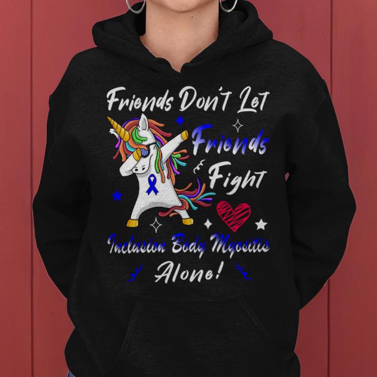 Friends Dont Let Friends Fight Ibm Alone Unicorn Blue Ribbon Inclusion Body Myositis Inclusion Body Myositis Awareness Women Hoodie