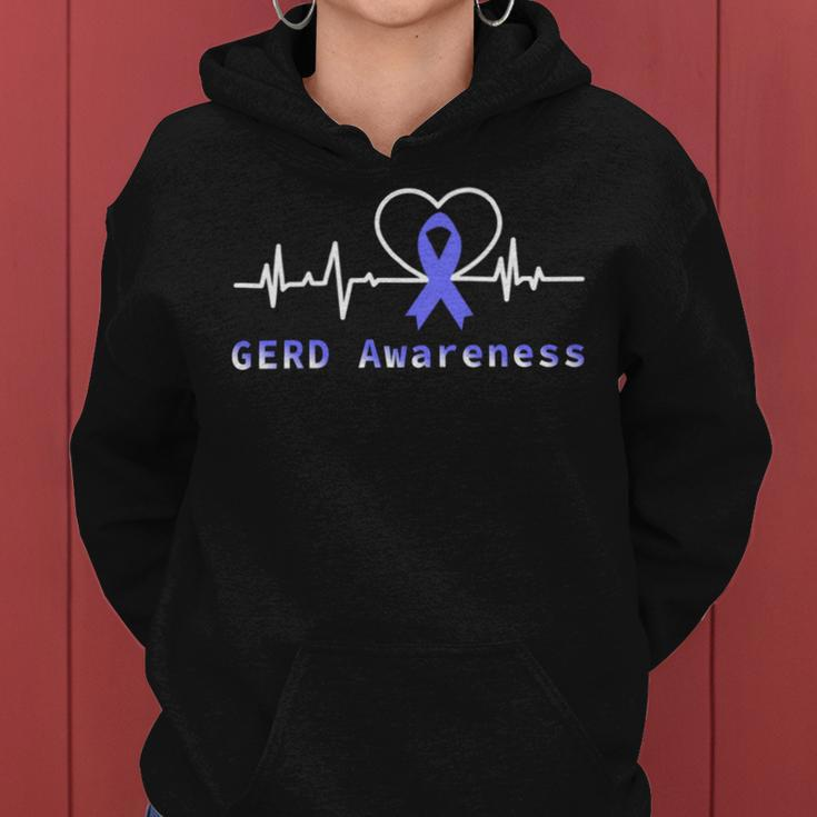 Gerd Awareness Heartbeat Periwinkle Blue Ribbon Gastroesophageal Reflux Disease Gerd Awareness Women Hoodie