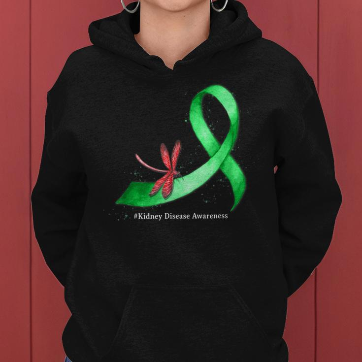 Hippie Dragonfly Green Ribbon Kidney Disease Awareness Women Hoodie