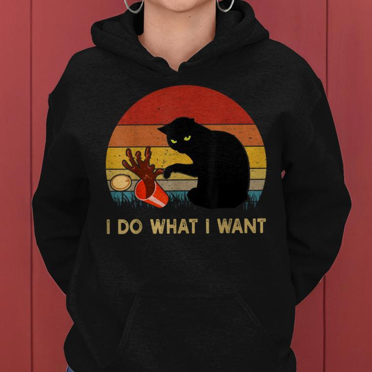 I Do What I Want Funny Black Cat Gifts For Women Men Vintage Women Hoodie