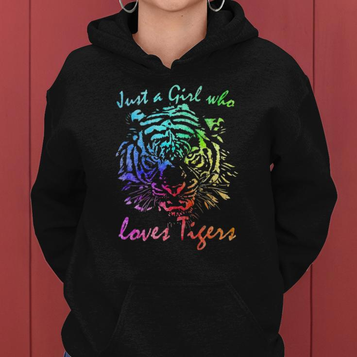 Just A Girl Who Loves Tigers Retro Vintage Rainbow Graphic Women Hoodie