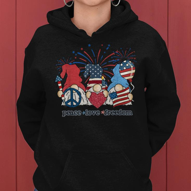 Peace Love Freedom Fireworks Gnomes 4Th Of July America Women Hoodie
