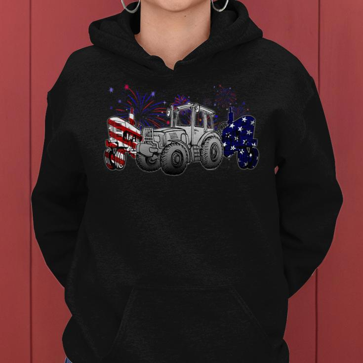 Red White Blue Tractor Usa Flag 4Th Of July Patriot Farmer Women Hoodie