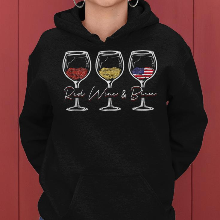 Red Wine & Blue 4Th Of July Wine Red White Blue Merica Usa Women Hoodie