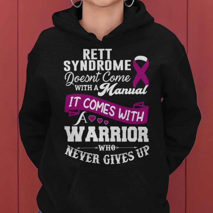 Rett Syndrome Doesnt Come With A Manual It Comes With A Warrior Who Never Gives Up Purple Ribbon Rett Syndrome Rett Syndrome Awareness Women Hoodie