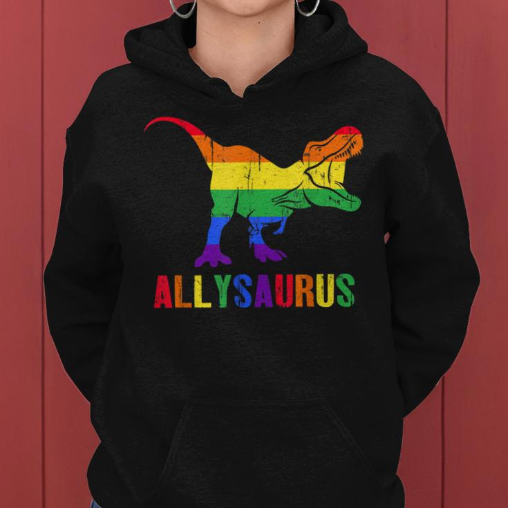 T Rex Dinosaur Lgbt Gay Pride Flag Allysaurus Ally Women Hoodie