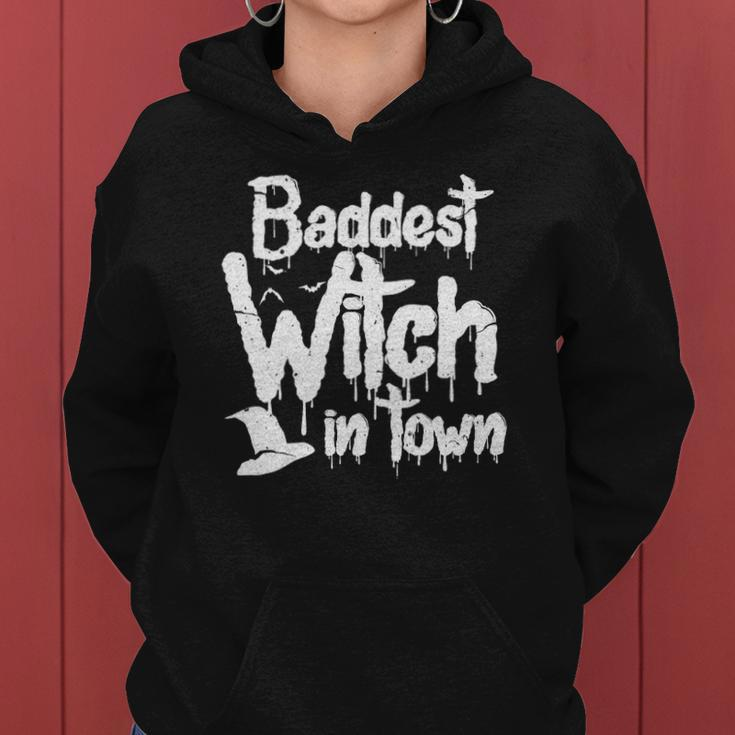 Womens Baddest Witch In Town Funny Halloween Witches Women Hoodie