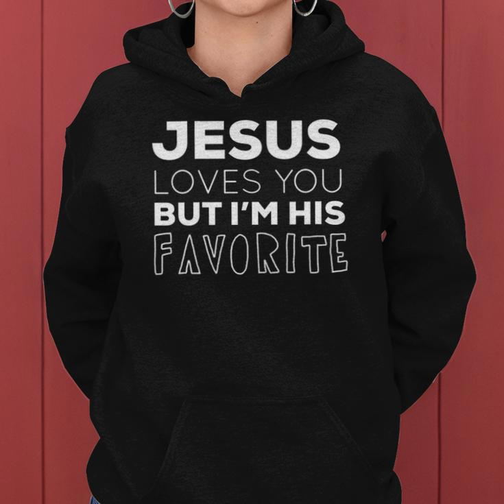Womens Jesus Loves You But Im His Favorite Funny Christian V Neck Women Hoodie