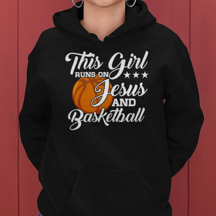 Womens This Girl Runs On Jesus And Basketball Christian Gift Women Hoodie