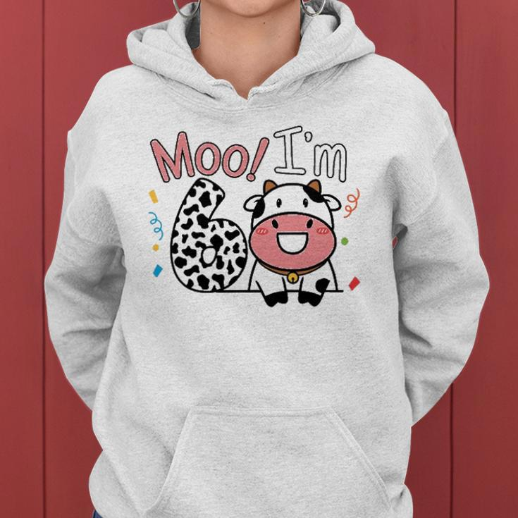 6Th Birthday Moo Cow Theme Farm Animal Six Years Old Party Women Hoodie