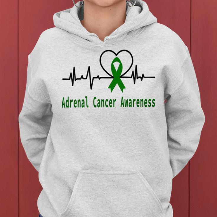 Adrenal Cancer Awareness Heartbeat Green Ribbon Adrenal Cancer Adrenal Cancer Awareness Women Hoodie