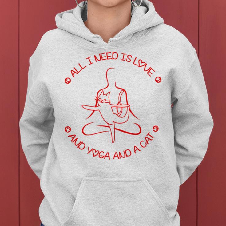 All I Need Is Love And Yoga And A Cat Lovers Gift For Yoga Lovers Red Women Hoodie