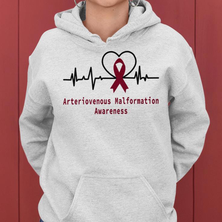 Arteriovenous Malformation Awareness Heartbeat Burgundy Ribbon Arteriovenous Malformation Support Arteriovenous Malformation Awareness Women Hoodie