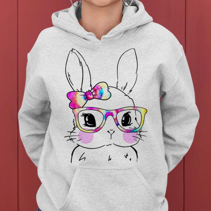 Cute Bunny Rabbit Face Tie Dye Glasses Girl Happy Easter Day Women Hoodie