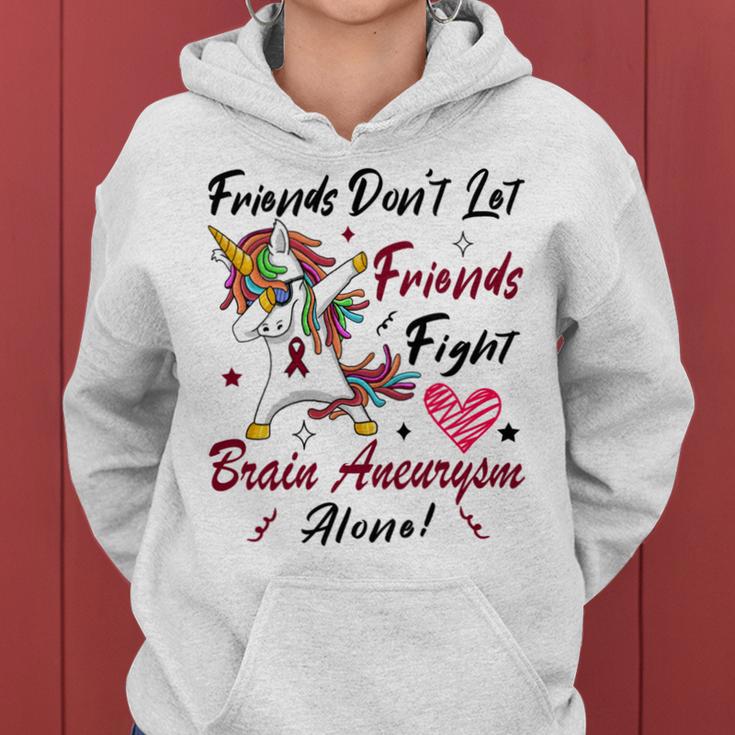 Friends Dont Let Friends Fight Brain Aneurysm Alone Unicorn Burgundy Ribbon Brain Aneurysm Bpd Brain Aneurysm Women Hoodie