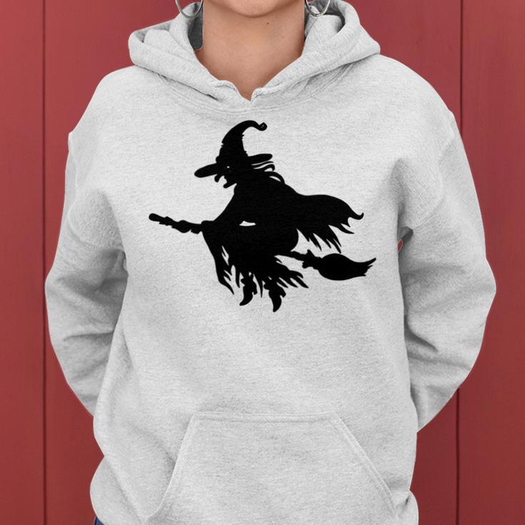 Halloween Scary Old Witch On Broom Art Design Pattern Women Hoodie