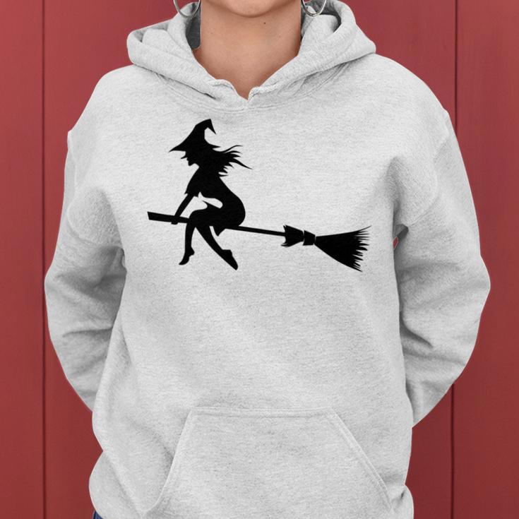 Halloween Young Scary Witch On Broom Pattern Women Hoodie