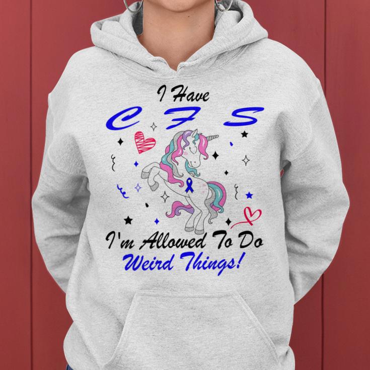 I Have Chronic Fatigue Syndrome Cfs Im Allowed To Do Weird Things Unicorn Blue Ribbon Chronic Fatigue Syndrome Support Cfs Awareness Women Hoodie