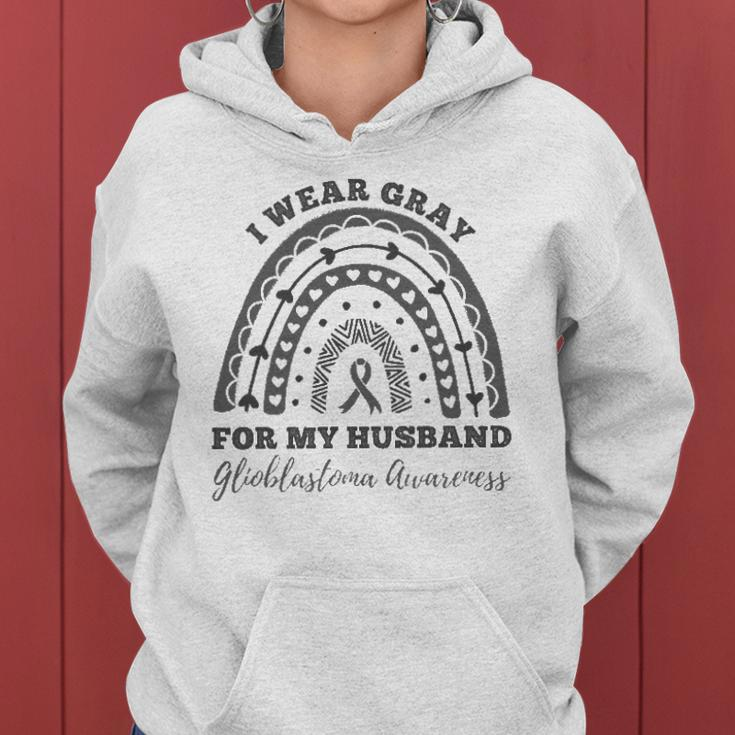 I Wear Gray For My Husband Glioblastoma Awareness Rainbow Women Hoodie