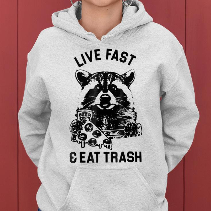 Live Fast Eat Trash Funny Raccoon Hiking Women Hoodie