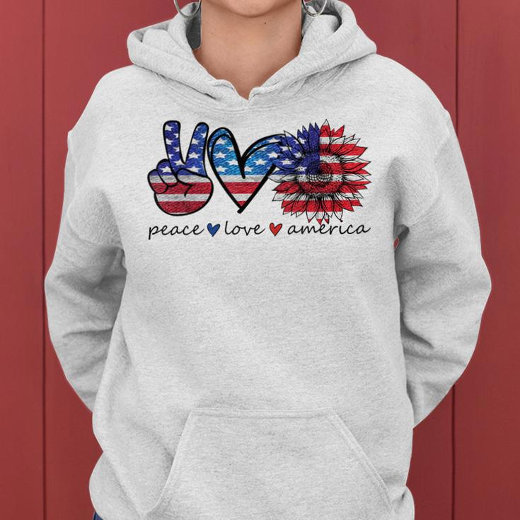 Peace Love America Flag Sunflower 4Th Of July Memorial Day Women Hoodie