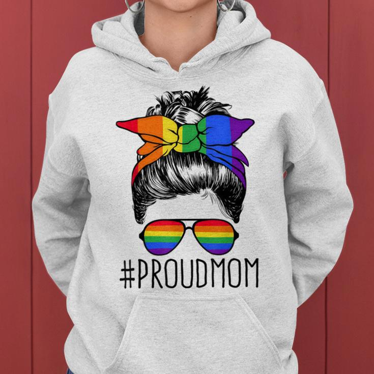 Proud Mom Messy Hair Bun Lgbtq Rainbow Flag Lgbt Pride Ally V3 Women Hoodie