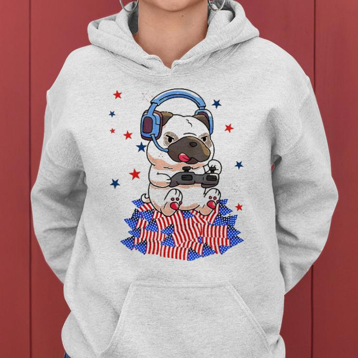 Pug Game Puppy Controller 4Th Of July Boys Kids Video Gamer Women Hoodie